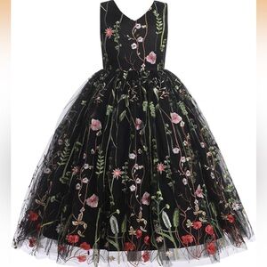 Enchanted Garden Girls Black Tulle Floral Princess Formal Dress size 140